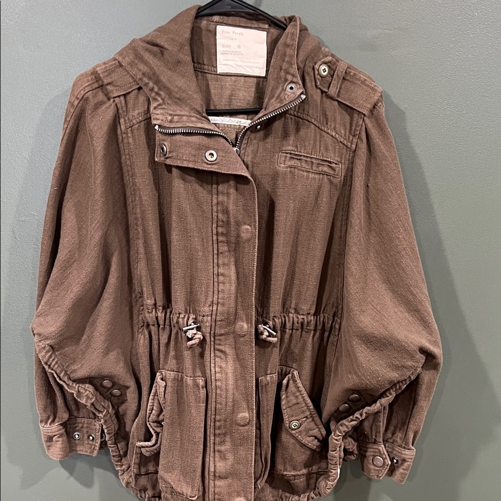 Free People Green Anorak Hooded Poncho Jacket